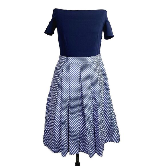 Modcloth Navy and White Off-Shoulder Dress - Picture 1 of 10